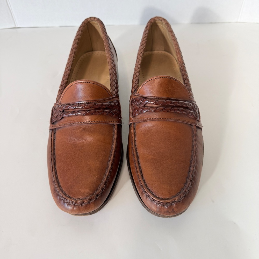 Allen Edmonds Mens Newcomb Brown Leather Braided Penny Loafers 45480 USA 9.5D - Picture 2 of 8